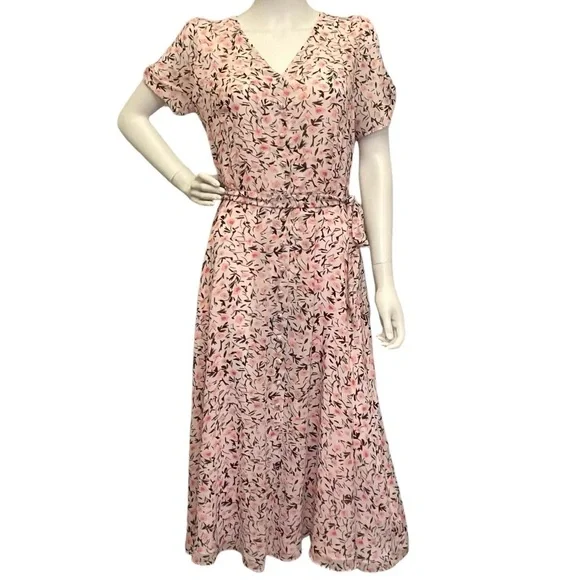 Talbots 8 New Button Front Floral Midi Dress Pink Cottage Core Prairie Spring - Picture 3 of 13